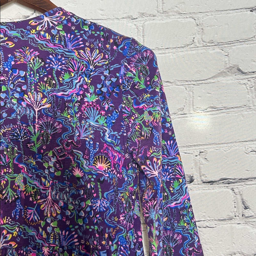 Lilly Pulitzer Dark Purple Floral V-Neck Tiered Dress Size Small - Picture 11 of 13